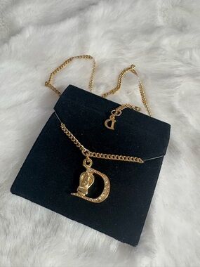 Vintage Dior Gold saddleD Logo Crown Necklace Y2K